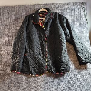 Ann Carson Black Quilted Women's Blazer with Multicolor Trim Reversible 3X Plus